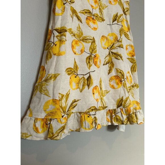 Urban Outfitters Lemon Yellow Linen Summer Ruffle Medium Tie Shoulder Mini Dress - Picture 7 of 15